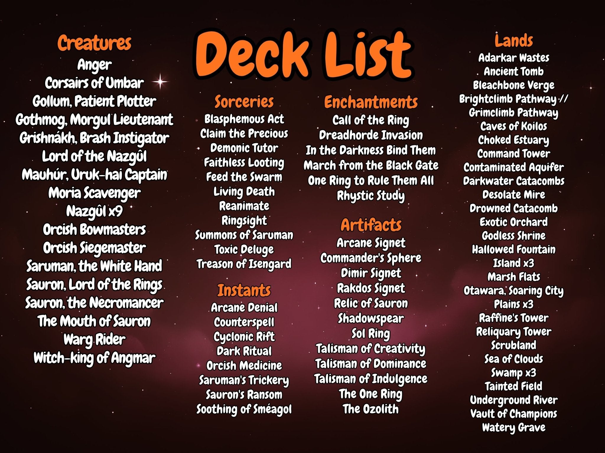 Sauron, the Dark Lord Army MTG Proxy Commander Deck - HoloHeavenProxy